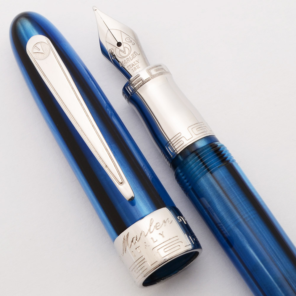 MARLEN 万年筆 i continenti EUROPA 18K F 超美品 Marlen Sydney Fountain Pen (2000) - Blue and Black Stripe Resin w